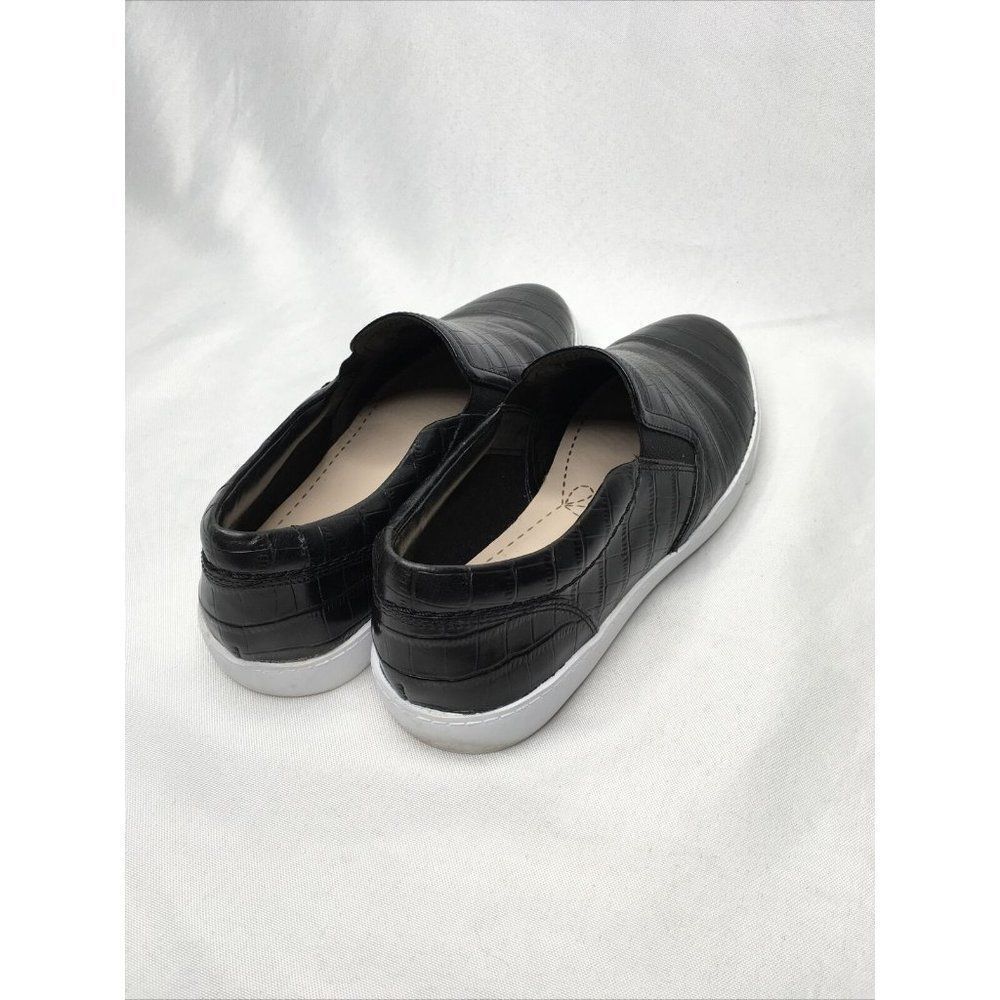 CLARKS Mock Croc Slip On Leather Loafers Womens Black Worn Once US 7.5 EU38 - Picture 6 of 9